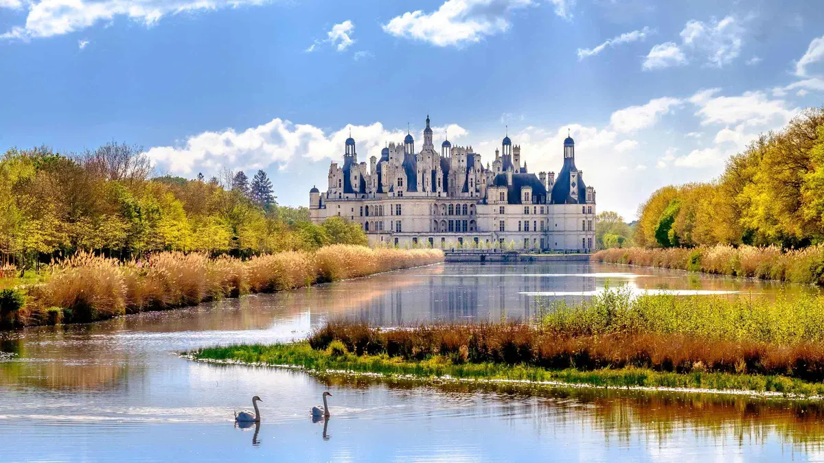 Chateau de Chambord rooftops and towers on a day tour from Paris to the Loire Valley castles, France