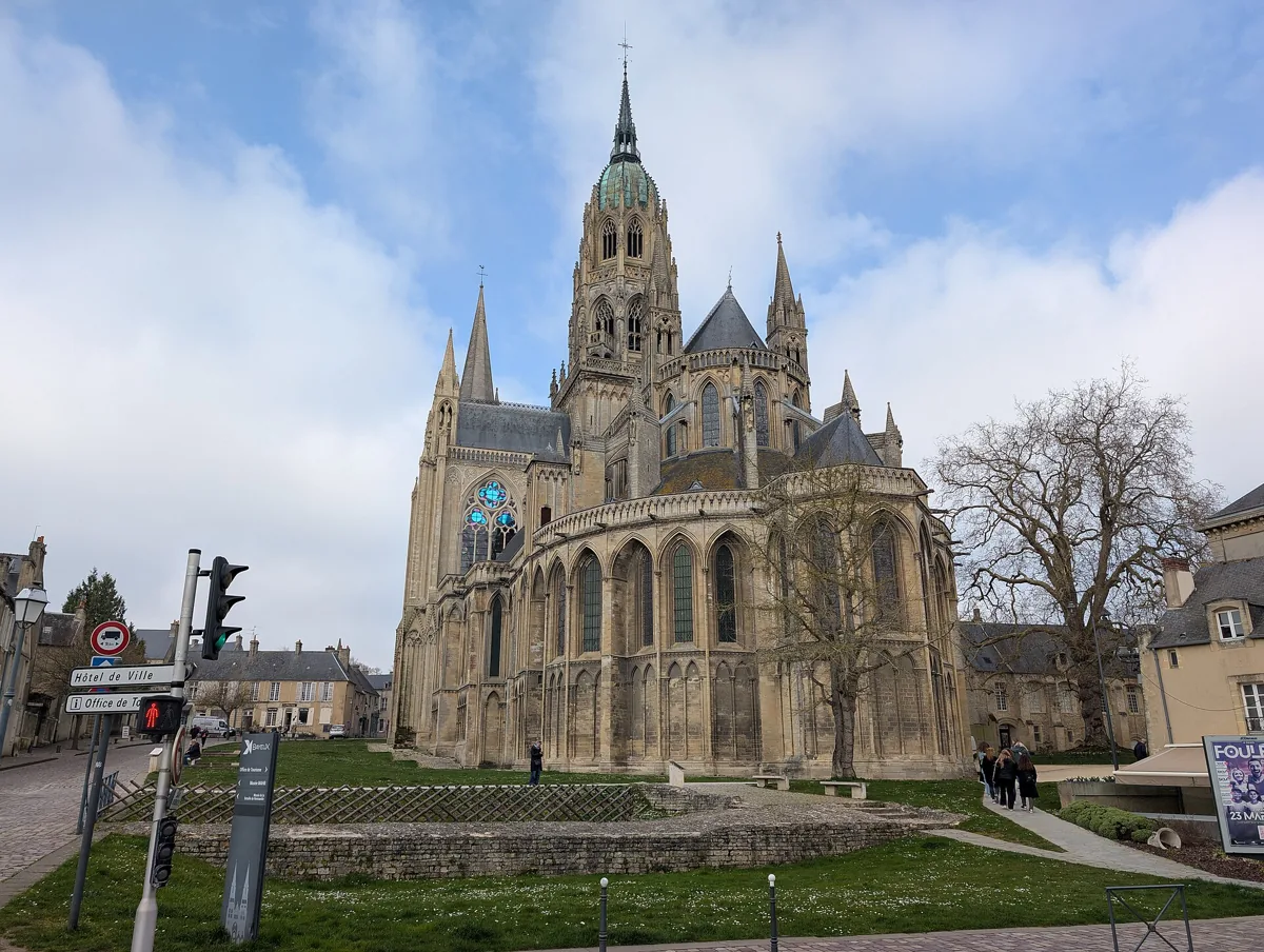 East end of Bayeux Cathedral in Normandy, a day trip from Paris by train