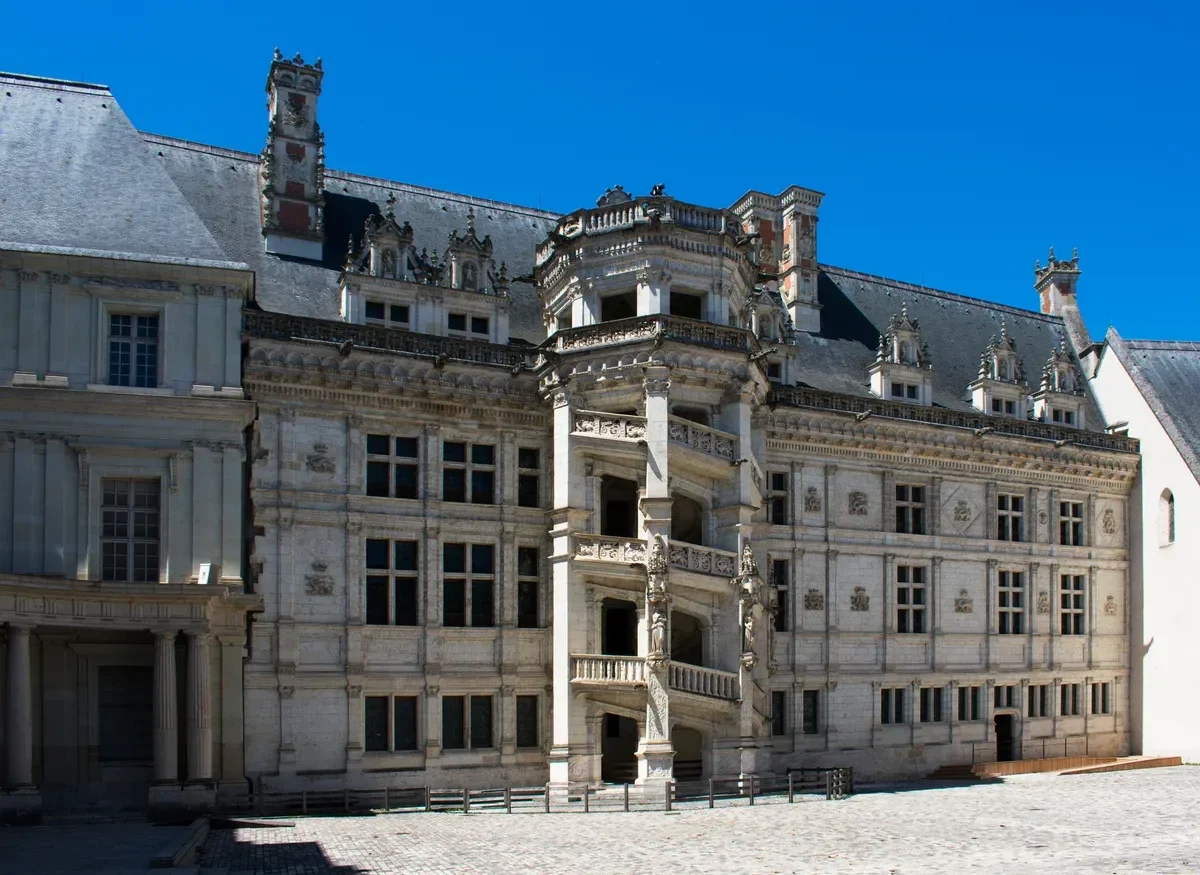 Spiral staircase on the François I wing of the Château de Blois, a stop on a two-day trip from Paris