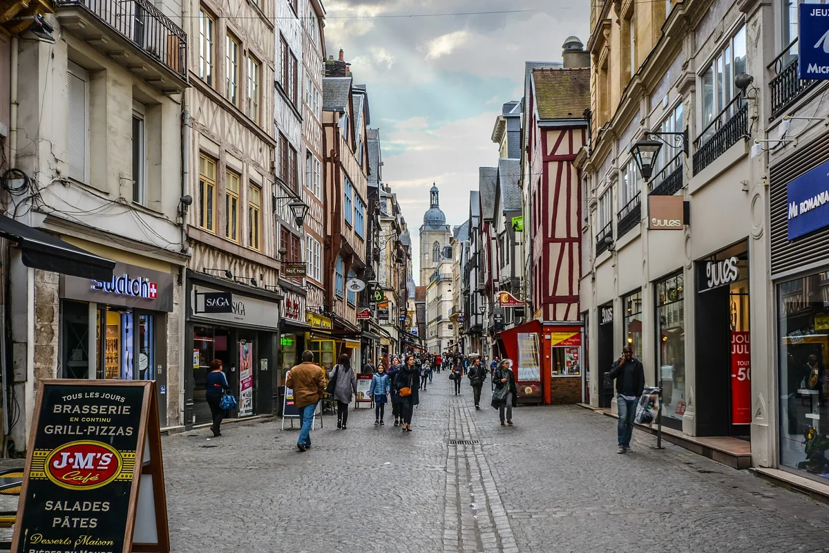 Rue du Gros-Horloge in Rouen on a day trip from Paris