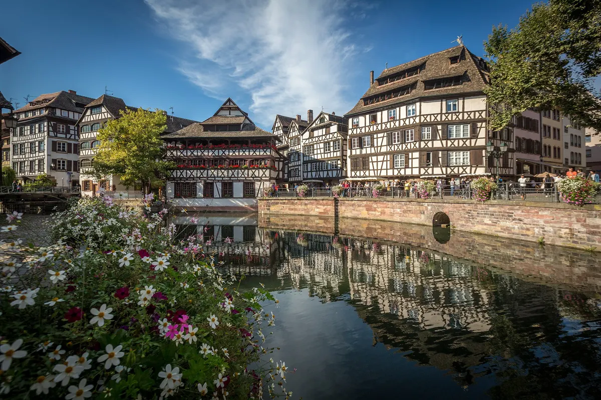 Half-timbered houses in Petite France, Strasbourg, on a day trip from Paris
